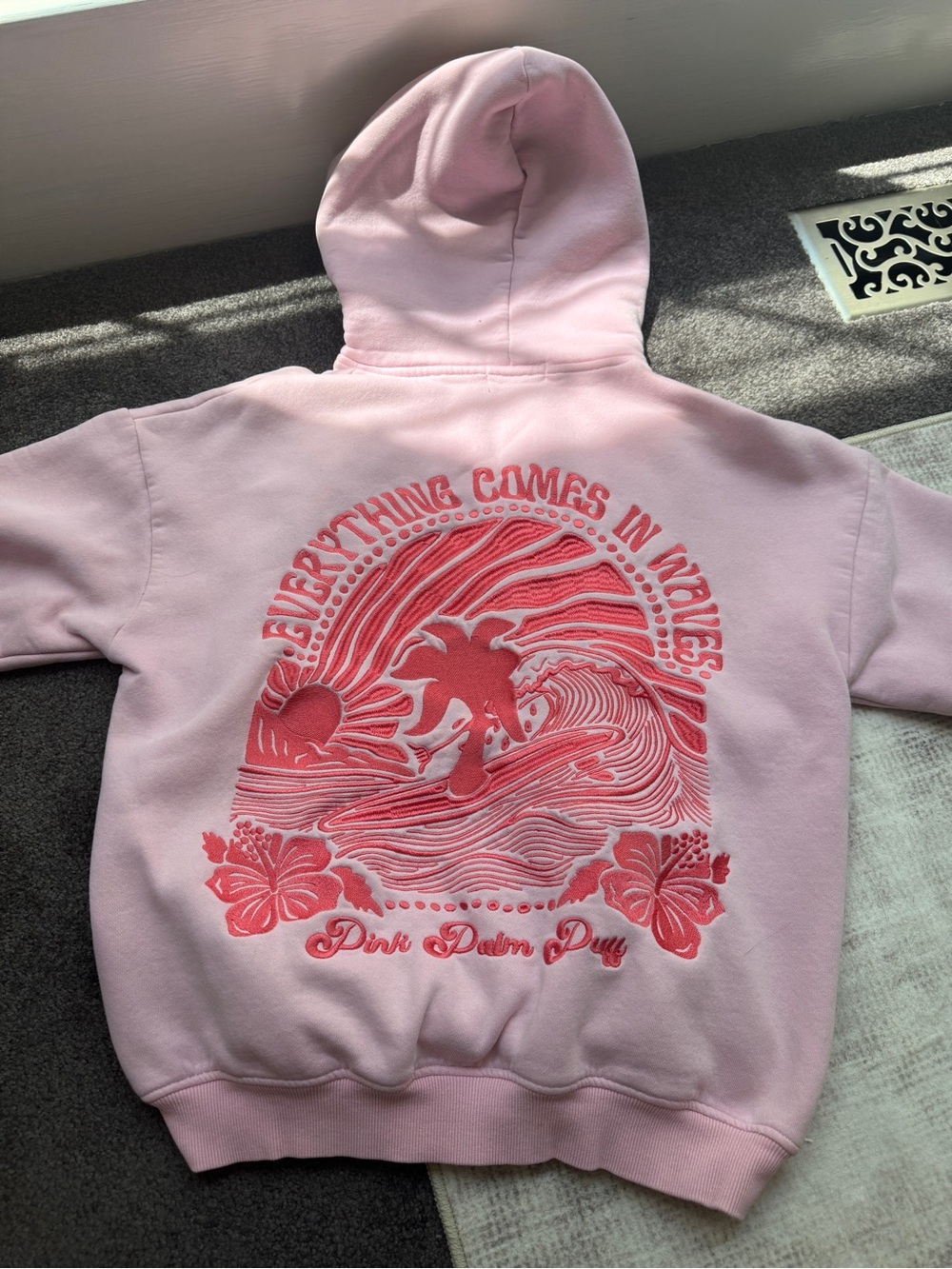Pink Palm Puff Women’s Pullover Hoodie Pockets Palm Puff Graphic Print S